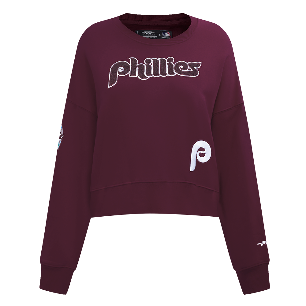 MLB PHILADELPHIA PHILLIES GAME DAY CLASSICS WOMEN'S DOUBLE KNIT CREWNECK (WINE)