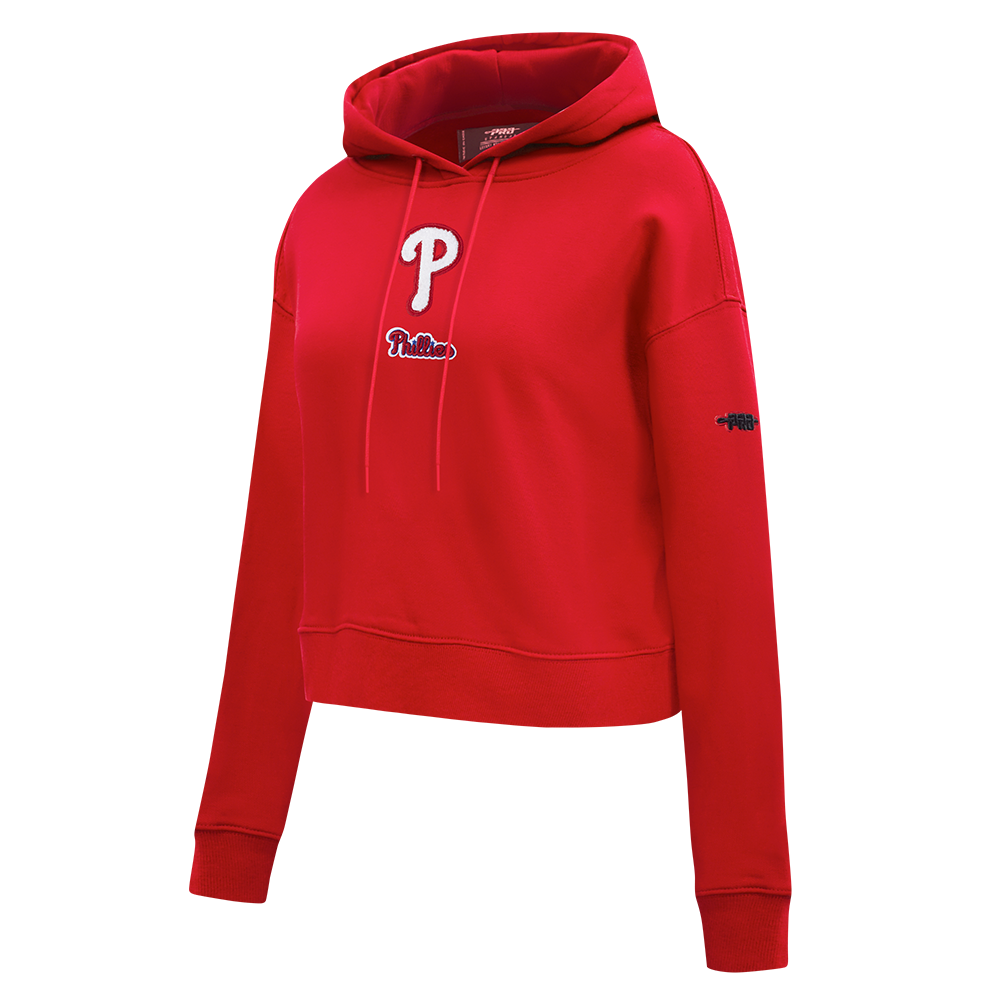 MLB PHILADELPHIA PHILLIES CLASSIC CHENILLE CHANDAIL À CAPUCHON COURT POUR FEMME (ROUGE)