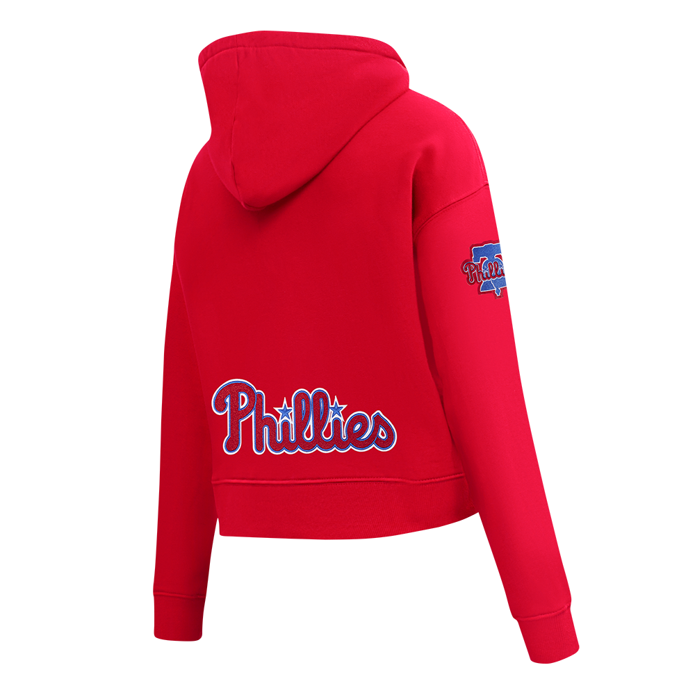 MLB PHILADELPHIA PHILLIES CLASSIC CHENILLE CHANDAIL À CAPUCHON COURT POUR FEMME (ROUGE)