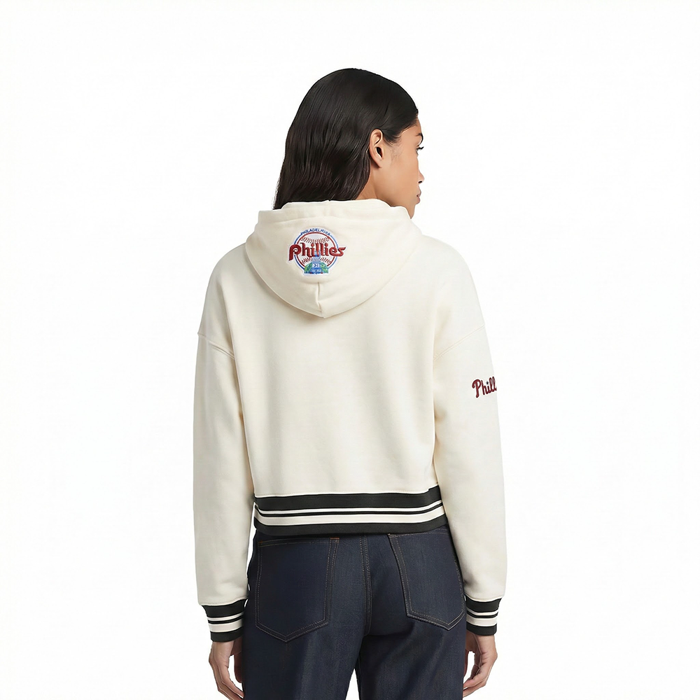 MLB PHILADELPHIA PHILLIES RETRO CLASSICS CHANDAIL À CAPUCHON COURT POUR FEMME (COQUILLE D'ŒUF/NOIR)