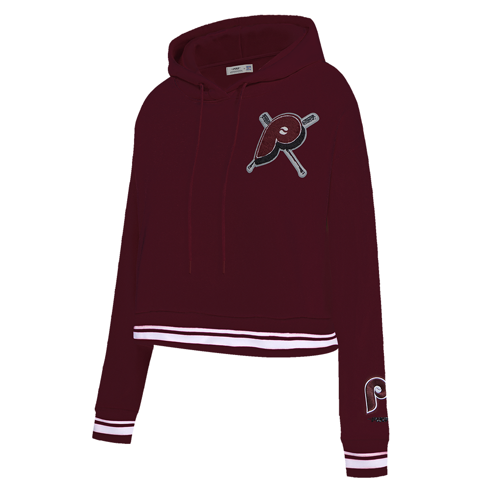 MLB PHILADELPHIA PHILLIES RETRO MASHUP WOMEN'S RIB CROPPED PO HOODI (WINE)