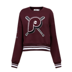 MLB PHILADELPHIA PHILLIES RETRO MASHUP WOMEN'S RIB CREWNECK (WINE)