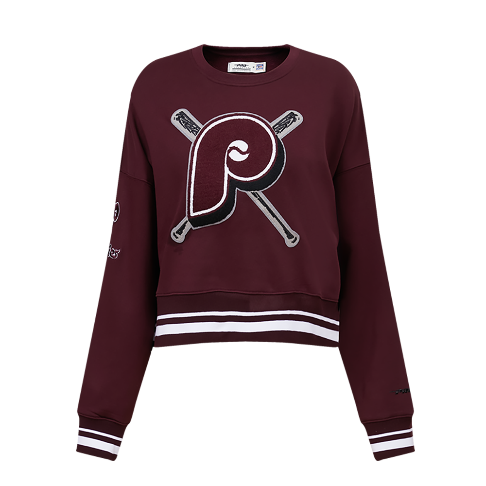 MLB PHILADELPHIA PHILLIES RETRO MASHUP WOMEN'S RIB CREWNECK (WINE)