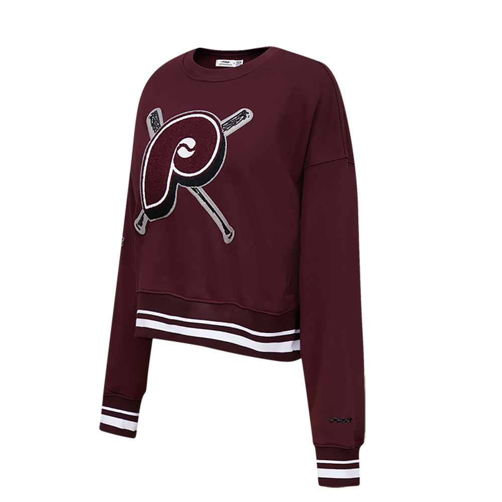 MLB PHILADELPHIA PHILLIES RETRO MASHUP WOMEN'S RIB CREWNECK (WINE)