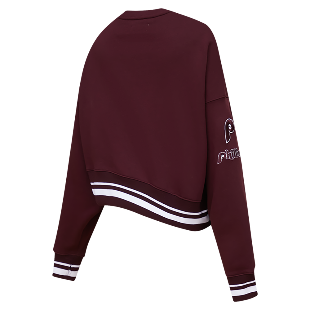 MLB PHILADELPHIA PHILLIES RETRO MASHUP WOMEN'S RIB CREWNECK (WINE)