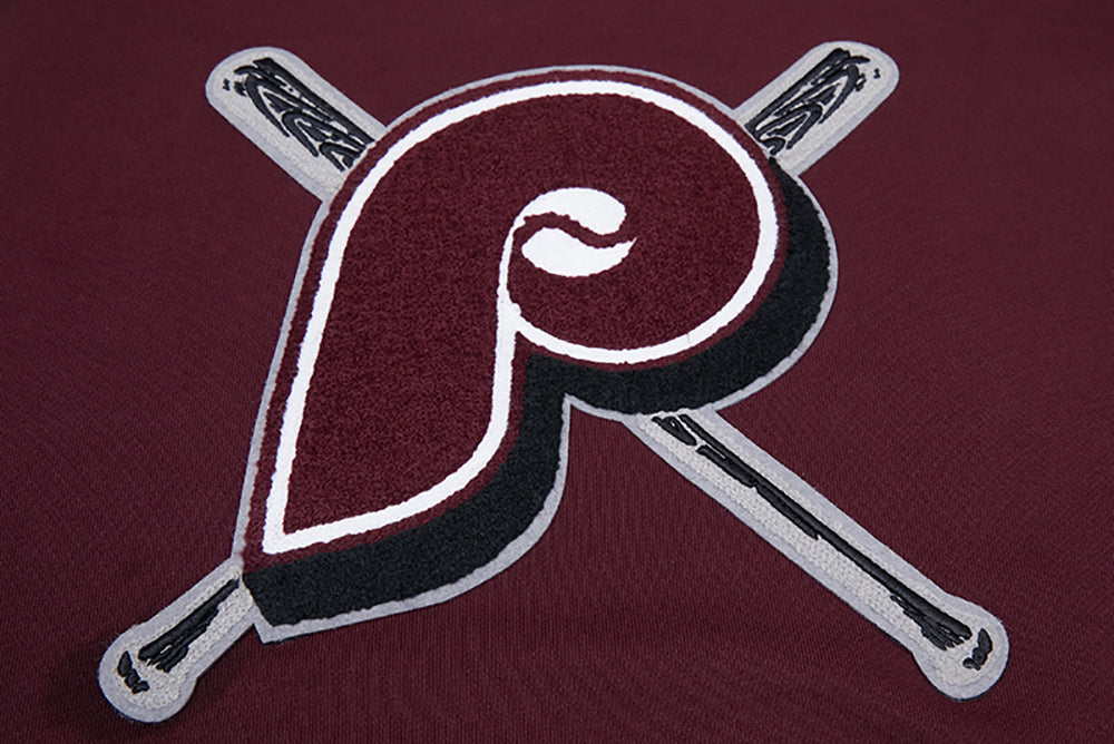 MLB PHILADELPHIA PHILLIES RETRO MASHUP WOMEN'S RIB CREWNECK (WINE)