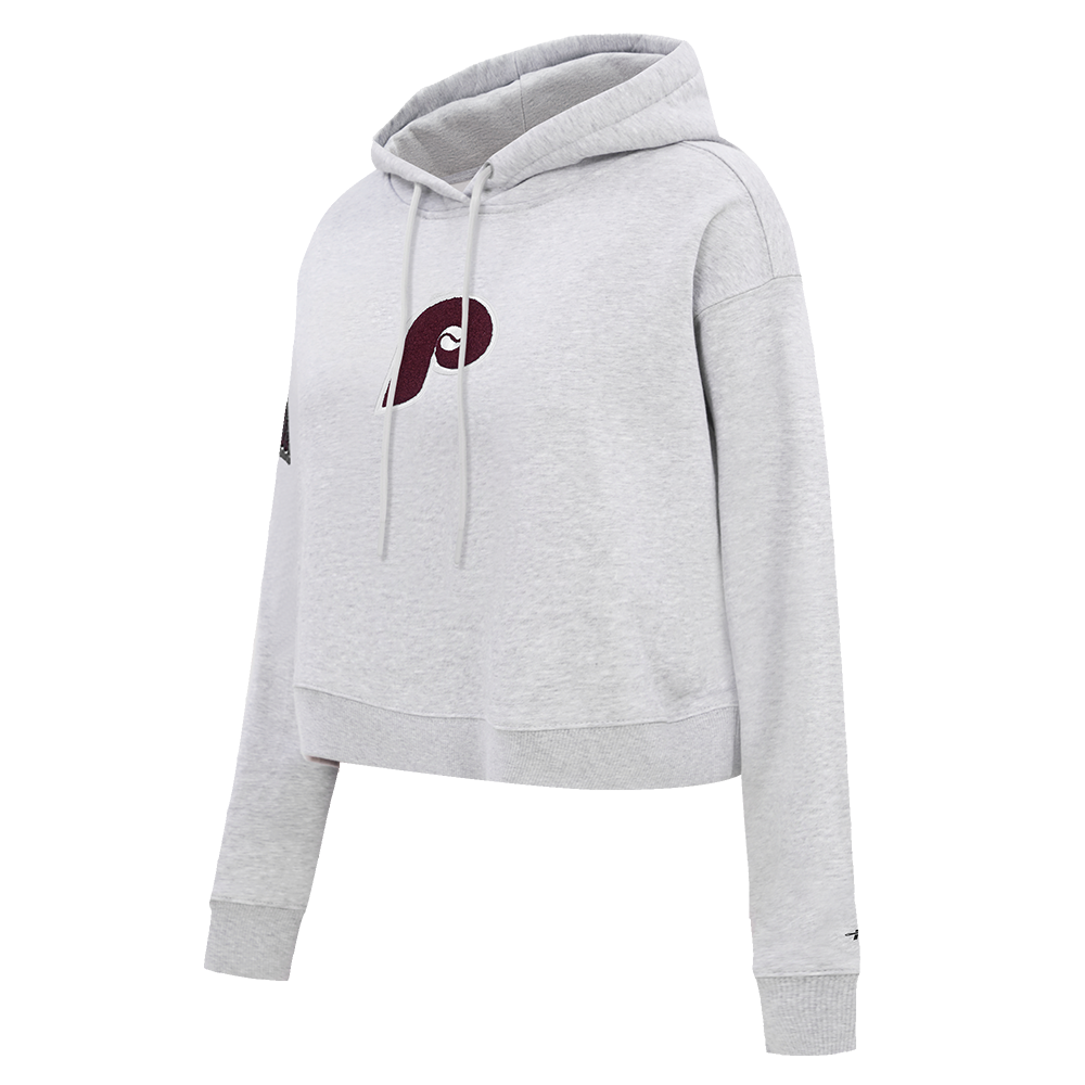 MLB PHILADELPHIA PHILLIES RETRO CLASSIC WOMEN'S CROPPED PULLOVER HOODIE (HEATHER GREY)