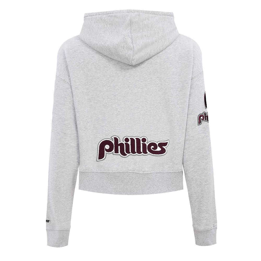 MLB PHILADELPHIA PHILLIES RETRO CLASSIC CHANDAIL À CAPUCHON COURT POUR FEMME (GRIS CHINÉ)