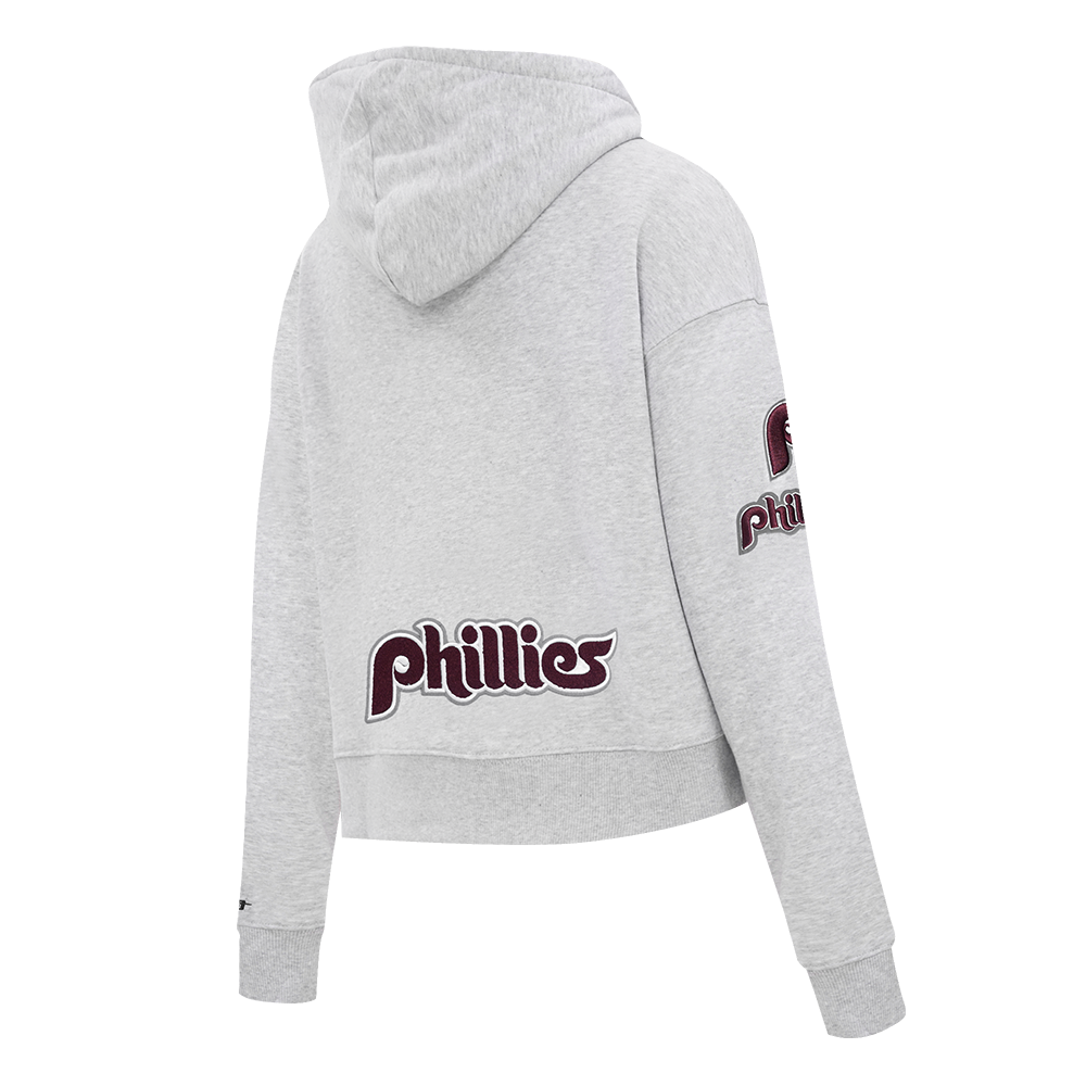 MLB PHILADELPHIA PHILLIES RETRO CLASSIC CHANDAIL À CAPUCHON COURT POUR FEMME (GRIS CHINÉ)
