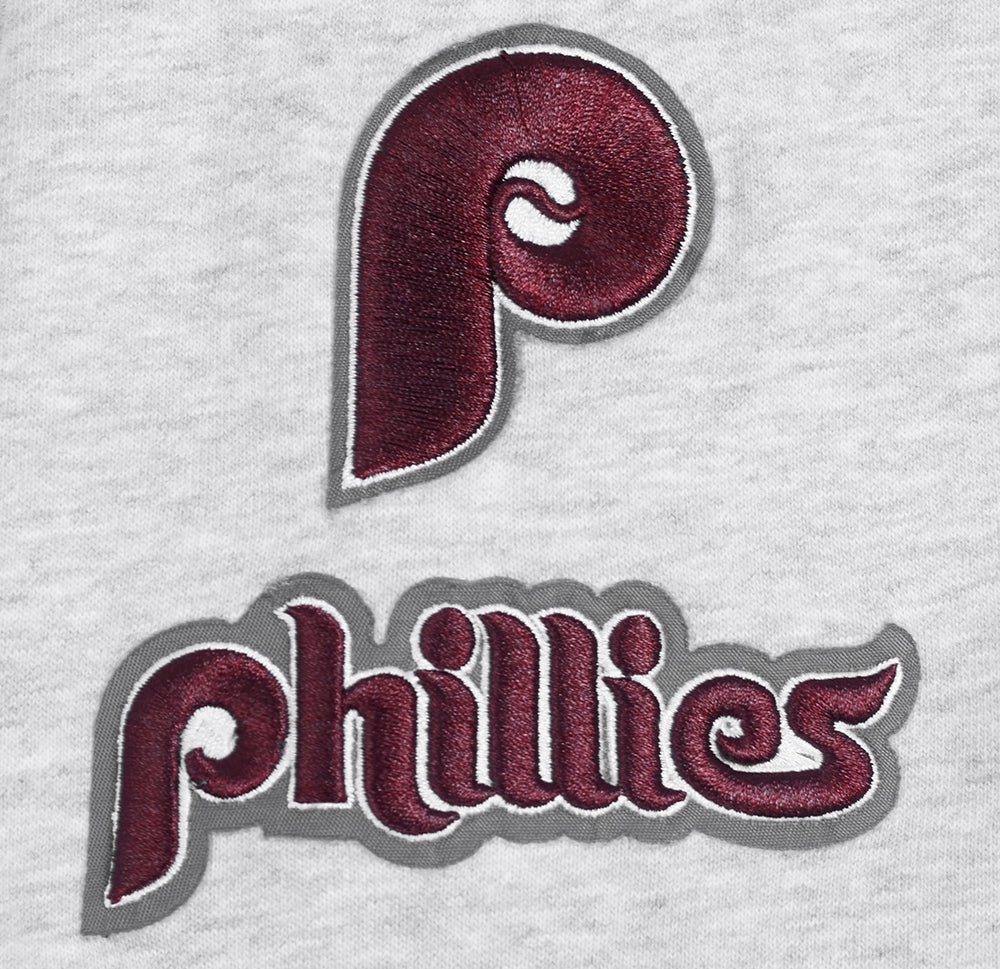 MLB PHILADELPHIA PHILLIES RETRO CLASSIC CHANDAIL À CAPUCHON COURT POUR FEMME (GRIS CHINÉ)