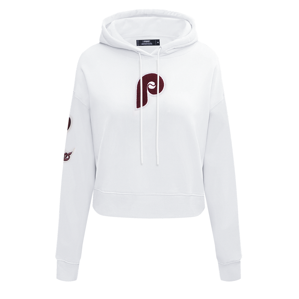 MLB PHILADELPHIA PHILLIES RETRO CLASSIC WOMEN'S CROPPED PULLOVER HOODIE (WHITE)