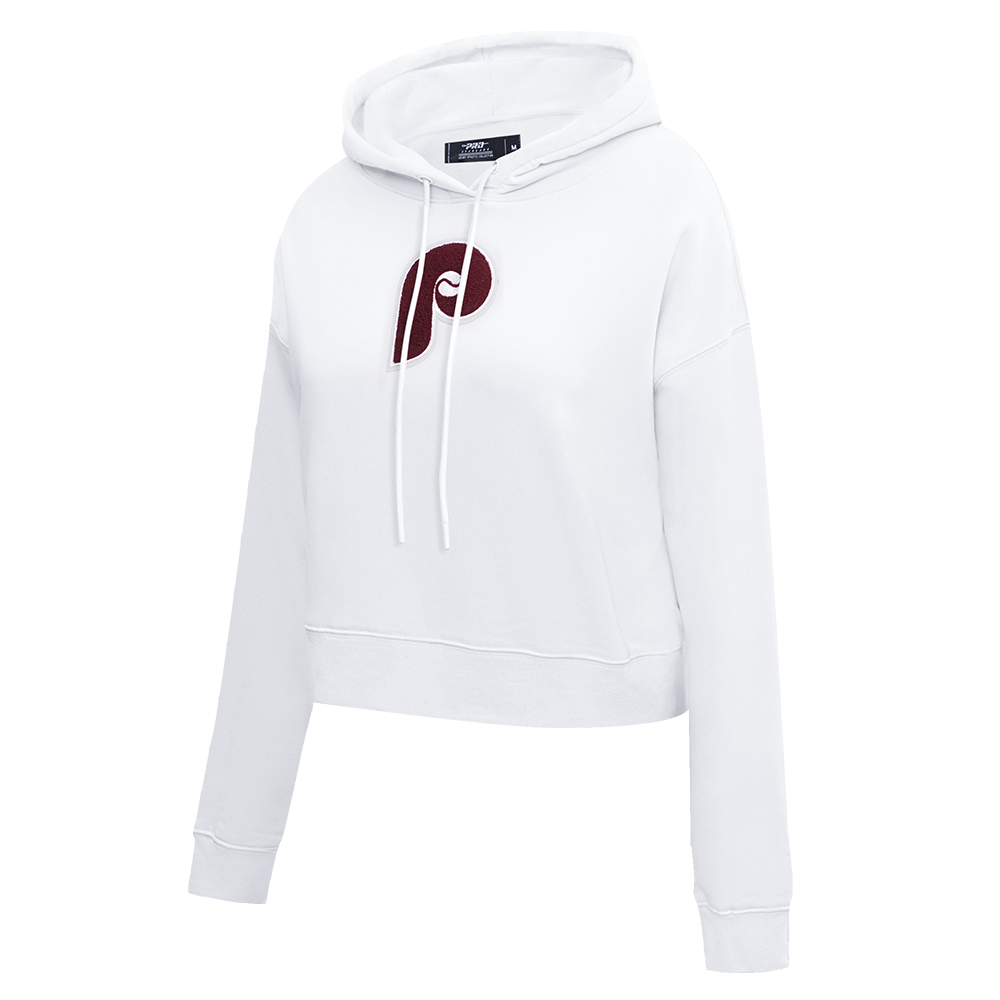 MLB PHILADELPHIA PHILLIES RETRO CLASSIC WOMEN'S CROPPED PULLOVER HOODIE (WHITE)
