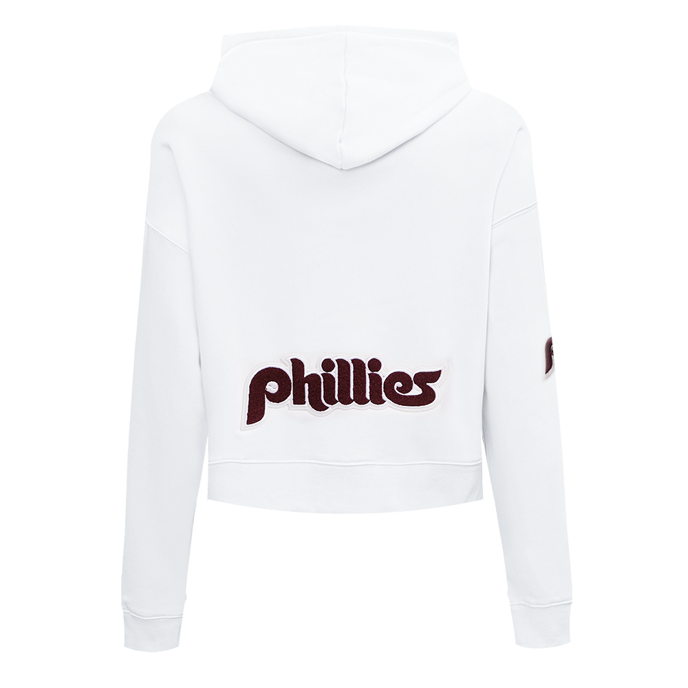 MLB PHILADELPHIA PHILLIES RETRO CLASSIC WOMEN'S CROPPED PULLOVER HOODIE (WHITE)