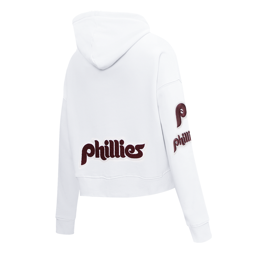 MLB PHILADELPHIA PHILLIES RETRO CLASSIC WOMEN'S CROPPED PULLOVER HOODIE (WHITE)