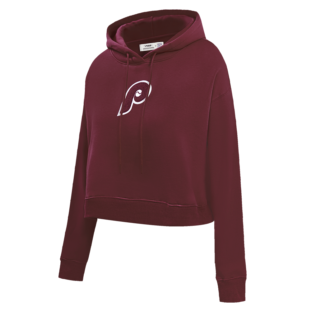 MLB PHILADELPHIA PHILLIES RETRO CLASSIC WOMEN'S CROPPED PULLOVER HOODIE (WINE)