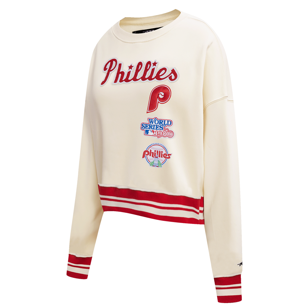 MLB PHILADELPHIA PHILLIES RETRO CLASSIC WOMEN'S CREWNECK (EGGSHELL/ RED)