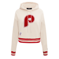 MLB PHILADELPHIA PHILLIES RETRO CLASSIC WOMEN'S CROPPED PULLOVER HOODIE (EGGSHELL/ RED)