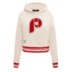 MLB PHILADELPHIA PHILLIES RETRO CLASSIC WOMEN'S CROPPED PULLOVER HOODIE (EGGSHELL/ RED)