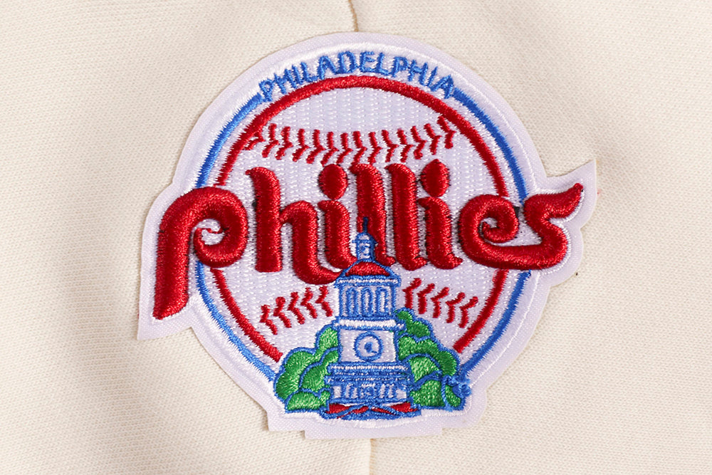 MLB PHILADELPHIA PHILLIES RETRO CLASSIC WOMEN'S CROPPED PULLOVER HOODIE (EGGSHELL/ RED)