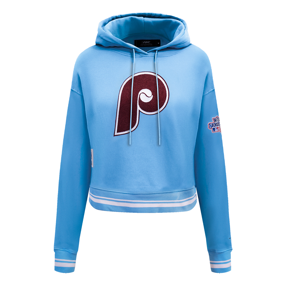 MLB PHILADELPHIA PHILLIES RETRO CLASSIC CHANDAIL À CAPUCHON COURT POUR FEMME (BLEU UNIVERSITÉ)