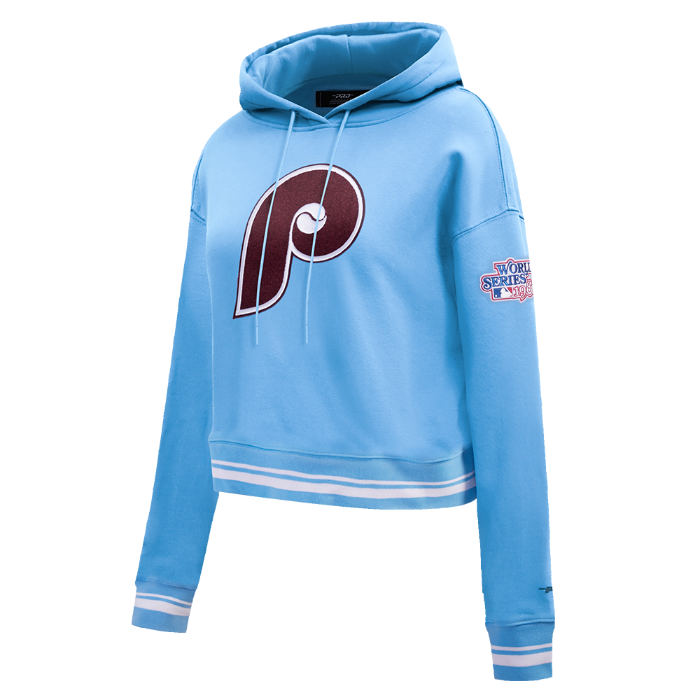 MLB PHILADELPHIA PHILLIES RETRO CLASSIC WOMEN'S CROPPED PULLOVER HOODIE (UNIVERSITY BLUE)