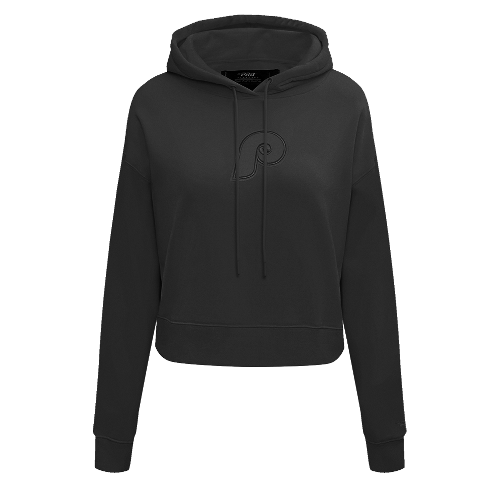 MLB PHILADELPHIA PHILLIES RETRO NEUTRAL WOMEN'S CROPPED PULLOVER HOODIE (BLACK)