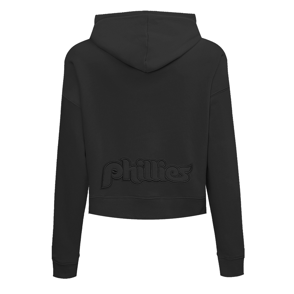 MLB PHILADELPHIA PHILLIES RETRO NEUTRAL WOMEN'S CROPPED PULLOVER HOODIE (BLACK)
