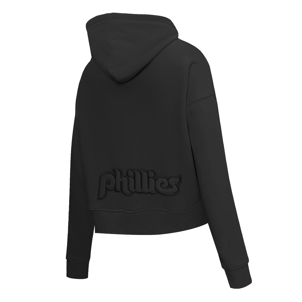 MLB PHILADELPHIA PHILLIES RETRO NEUTRAL WOMEN'S CROPPED PULLOVER HOODIE (BLACK)