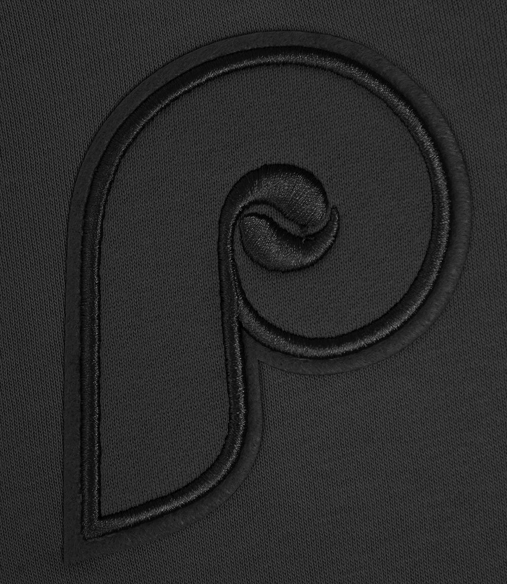MLB PHILADELPHIA PHILLIES RETRO NEUTRAL WOMEN'S CROPPED PULLOVER HOODIE (BLACK)
