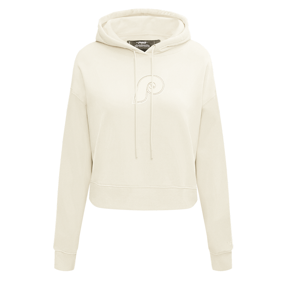 MLB PHILADELPHIA PHILLIES RETRO NEUTRAL WOMEN'S CROPPED PULLOVER HOODIE (EGGSHELL)