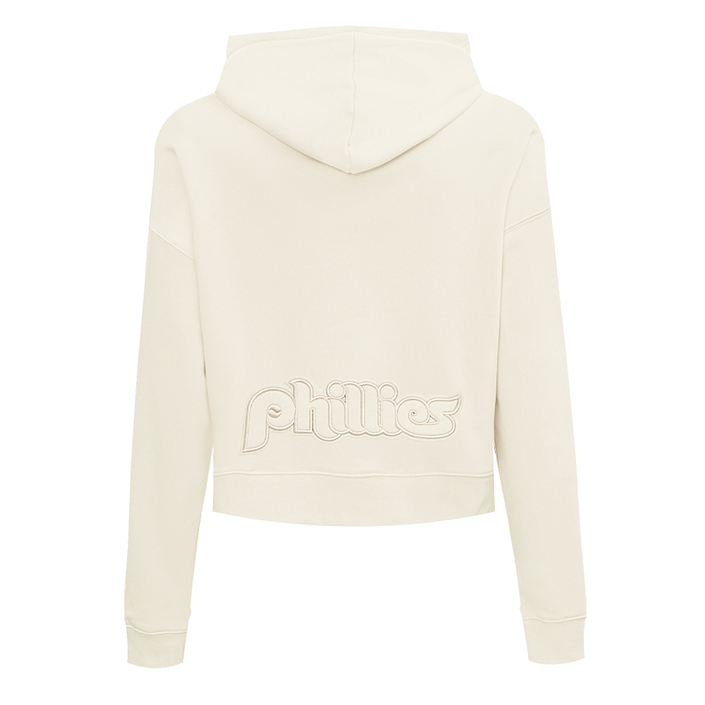 MLB PHILADELPHIA PHILLIES RETRO NEUTRAL WOMEN'S CROPPED PULLOVER HOODIE (EGGSHELL)