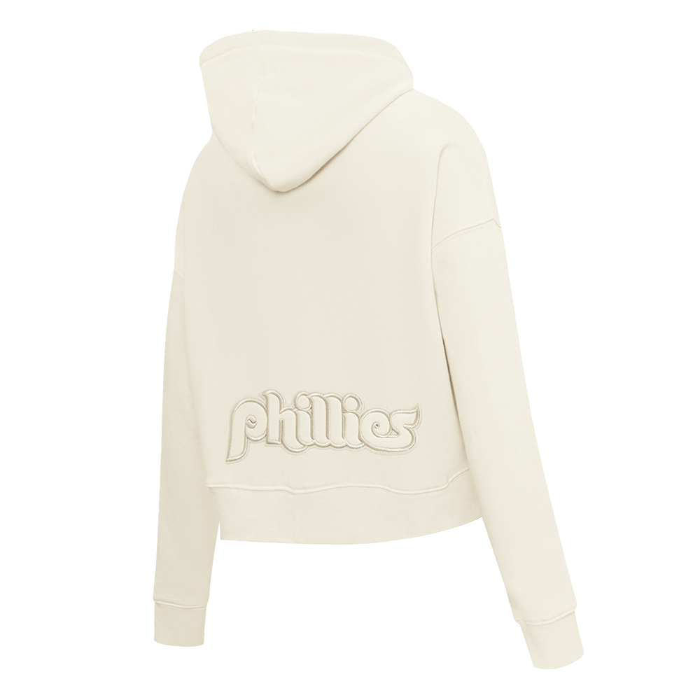 MLB PHILADELPHIA PHILLIES RETRO NEUTRAL WOMEN'S CROPPED PULLOVER HOODIE (EGGSHELL)