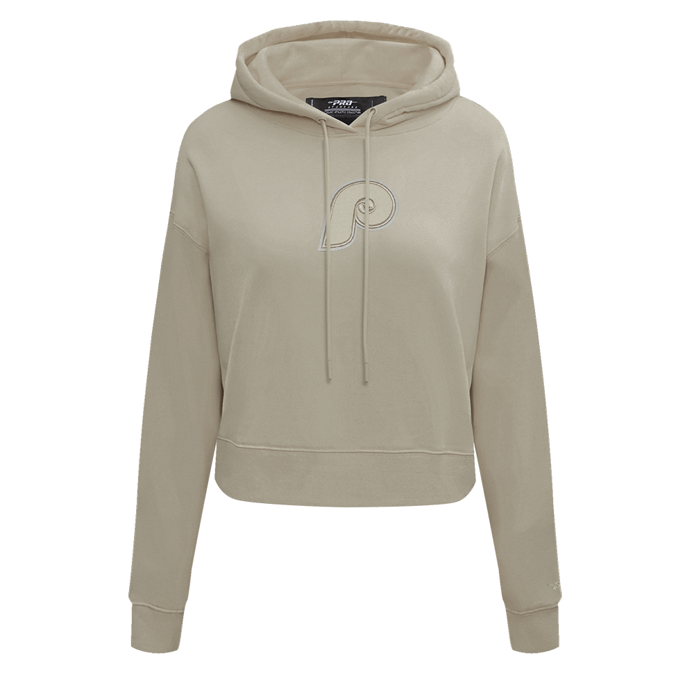 MLB PHILADELPHIA PHILLIES NEUTRAL CHANDAIL À CAPUCHON RÉTRO COURT POUR FEMME (TAUPE)