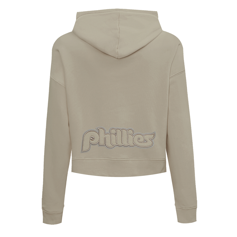 MLB PHILADELPHIA PHILLIES NEUTRAL CHANDAIL À CAPUCHON RÉTRO COURT POUR FEMME (TAUPE)