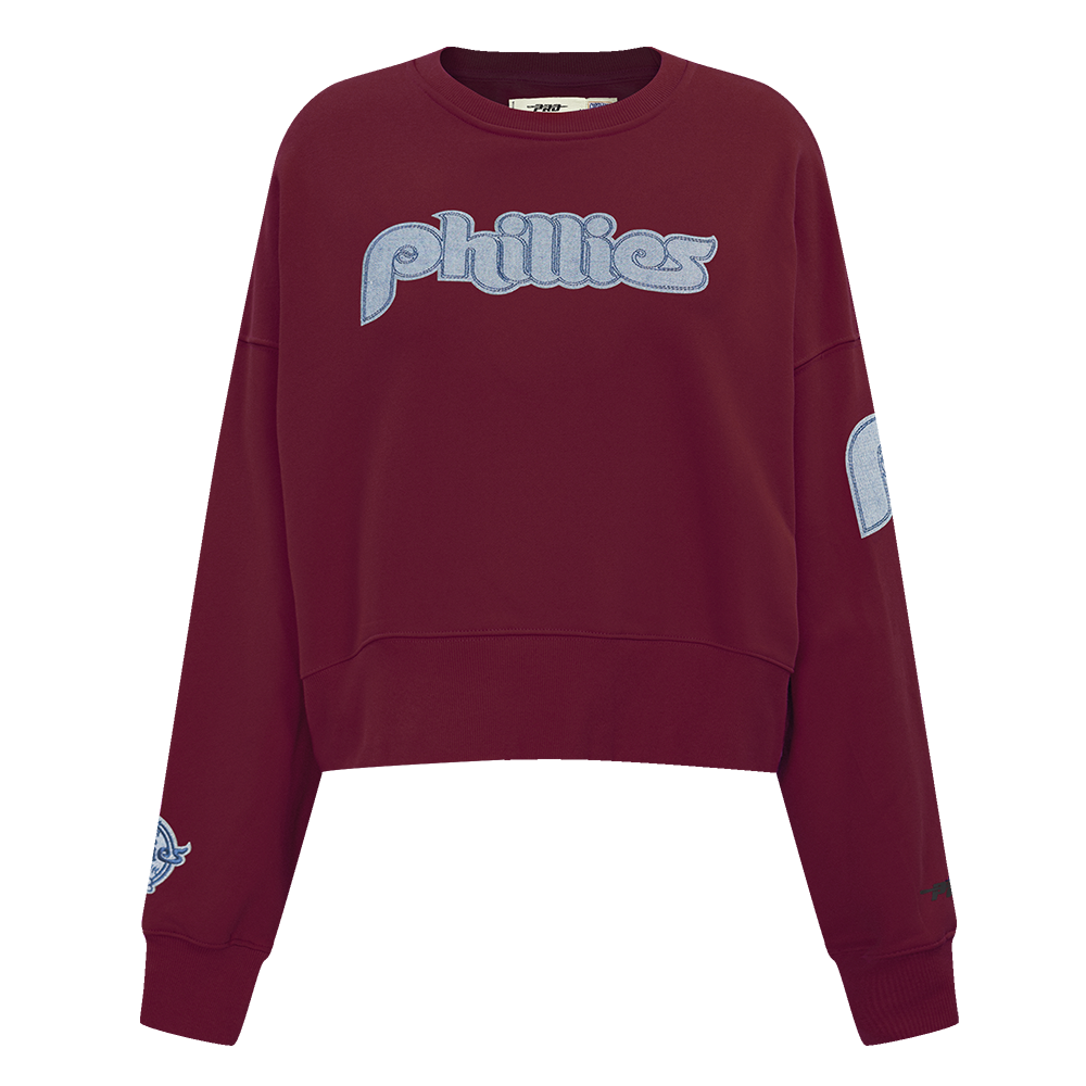 MLB PHILADELPHIA PHILLIES VARSITY BLUES WOMEN'S CREWNECK (WINE)