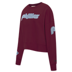MLB PHILADELPHIA PHILLIES VARSITY BLUES WOMEN'S CREWNECK (WINE)