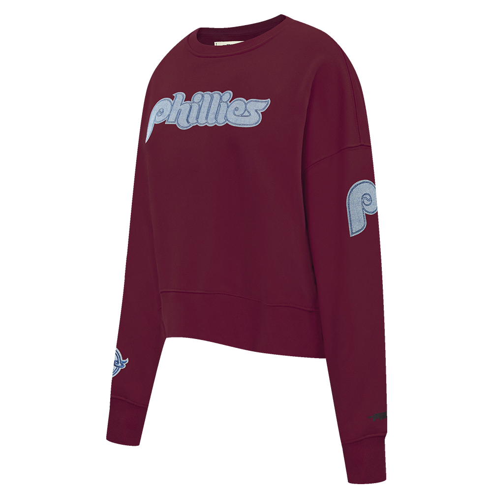 MLB PHILADELPHIA PHILLIES VARSITY BLUES WOMEN'S CREWNECK (WINE)