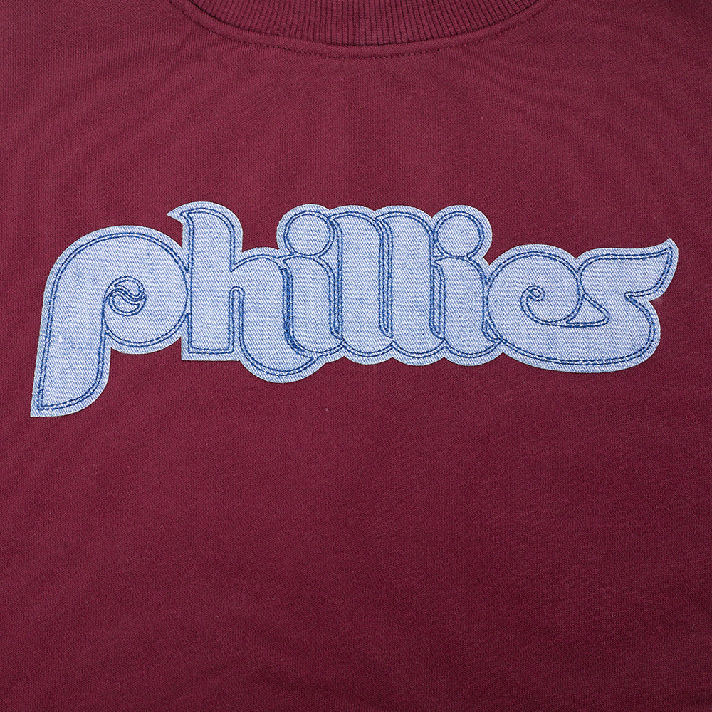 MLB PHILADELPHIA PHILLIES VARSITY BLUES WOMEN'S CREWNECK (WINE)