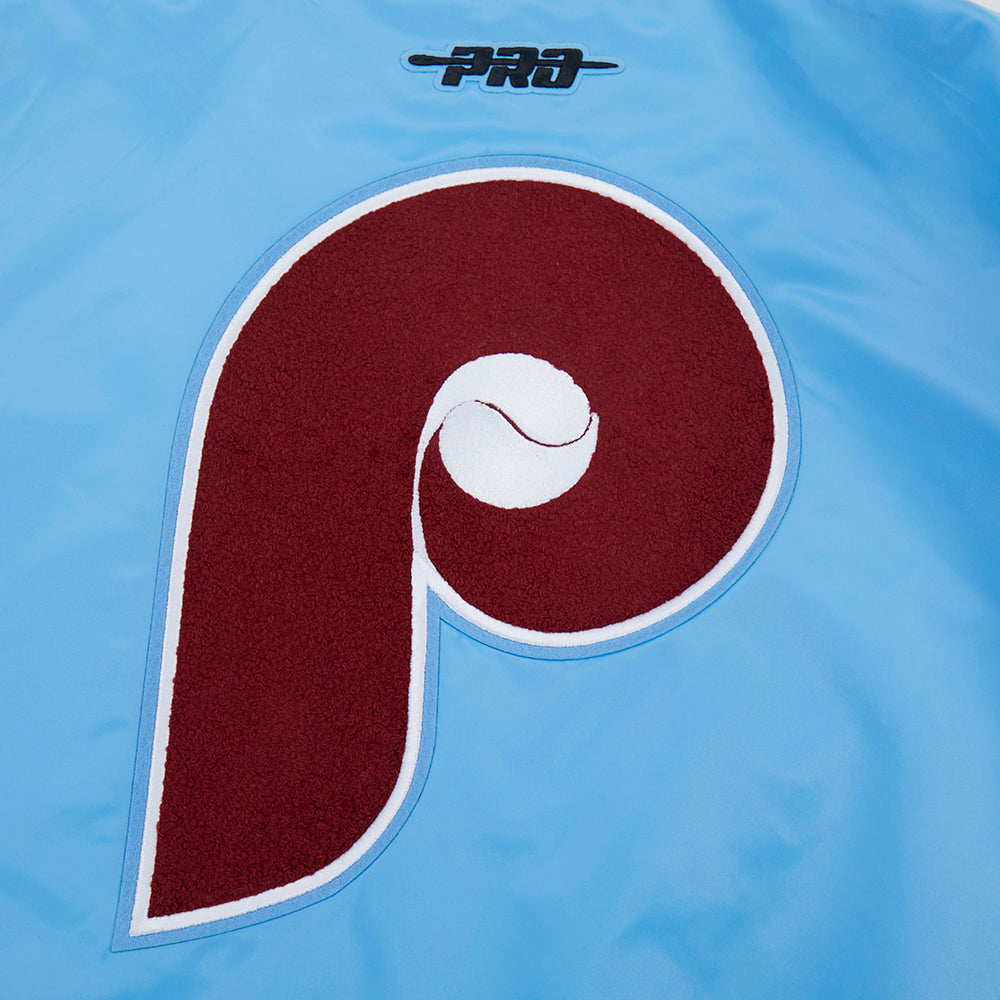 MLB PHILADELPHIA PHILLIES RETRO CLASSIC WOMEN'S RIB SATIN JACKET (UNIVERSITY BLUE)