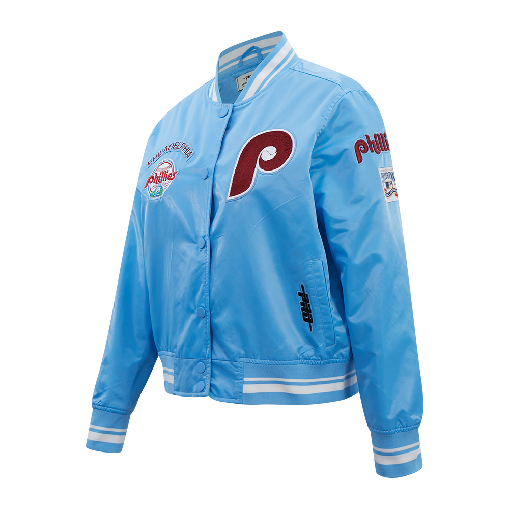 MLB PHILADELPHIA PHILLIES RETRO CLASSIC WOMEN'S RIB SATIN JACKET (UNIVERSITY BLUE)
