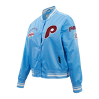 MLB PHILADELPHIA PHILLIES RETRO CLASSIC WOMEN'S RIB SATIN JACKET (UNIVERSITY BLUE)