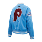 MLB PHILADELPHIA PHILLIES RETRO CLASSIC WOMEN'S RIB SATIN JACKET (UNIVERSITY BLUE)