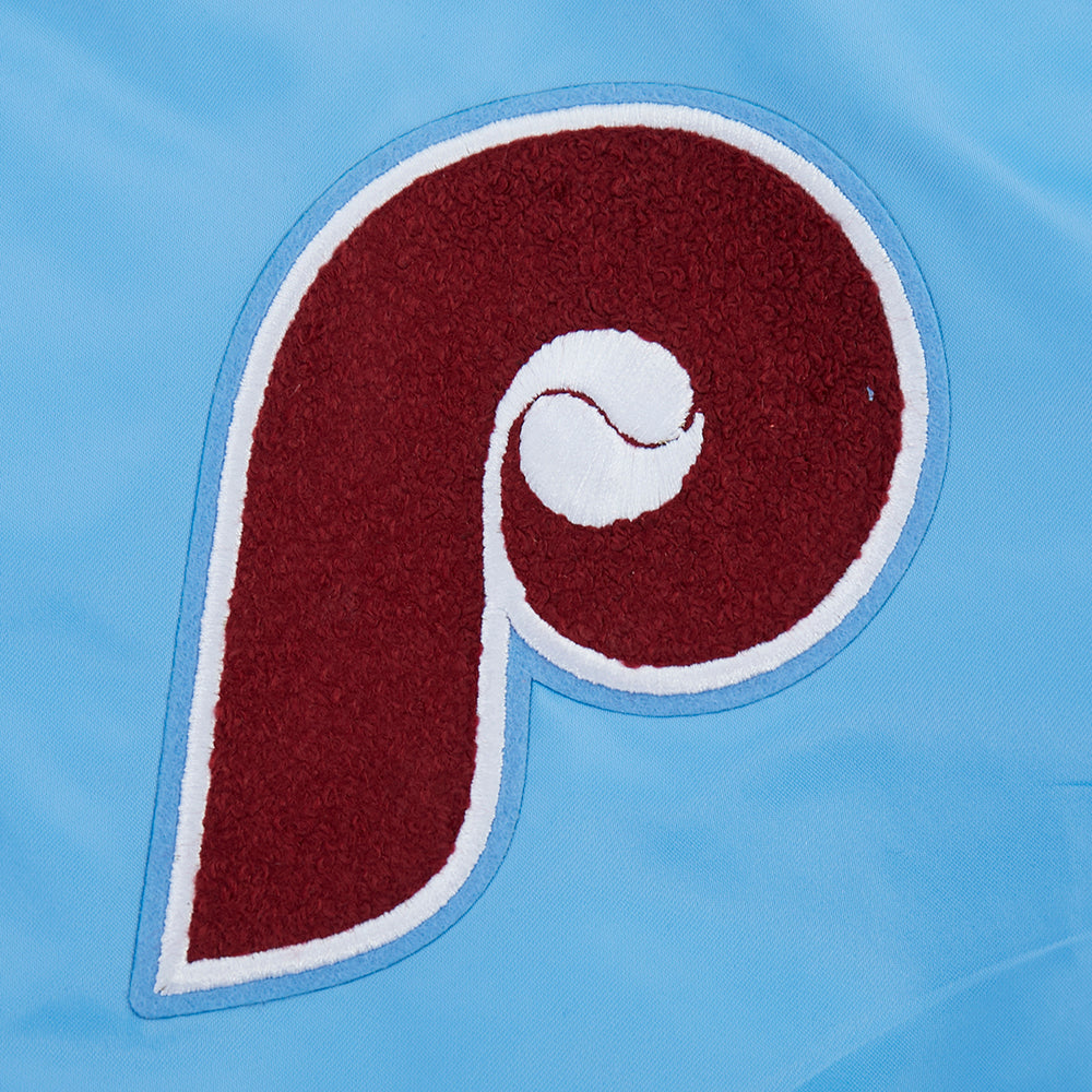 MLB PHILADELPHIA PHILLIES RETRO CLASSIC WOMEN'S RIB SATIN JACKET (UNIVERSITY BLUE)