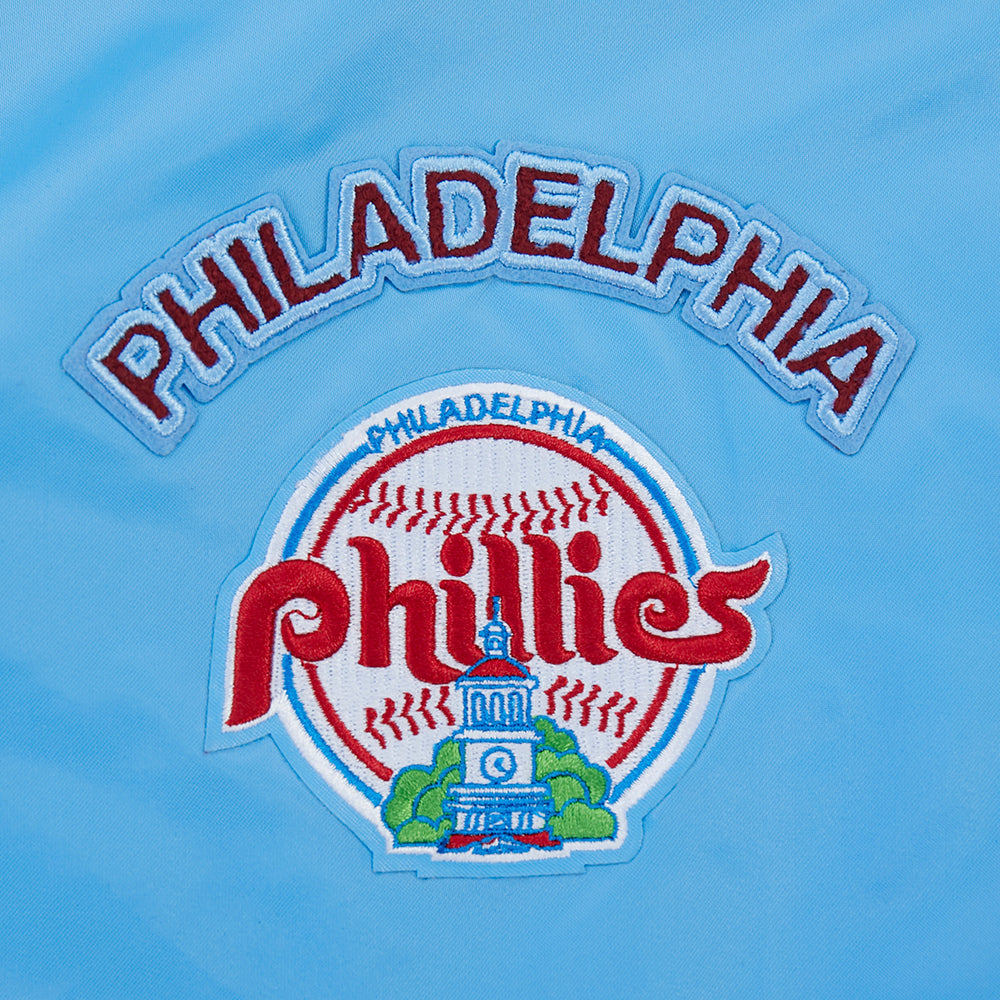 MLB PHILADELPHIA PHILLIES RETRO CLASSIC WOMEN'S RIB SATIN JACKET (UNIVERSITY BLUE)