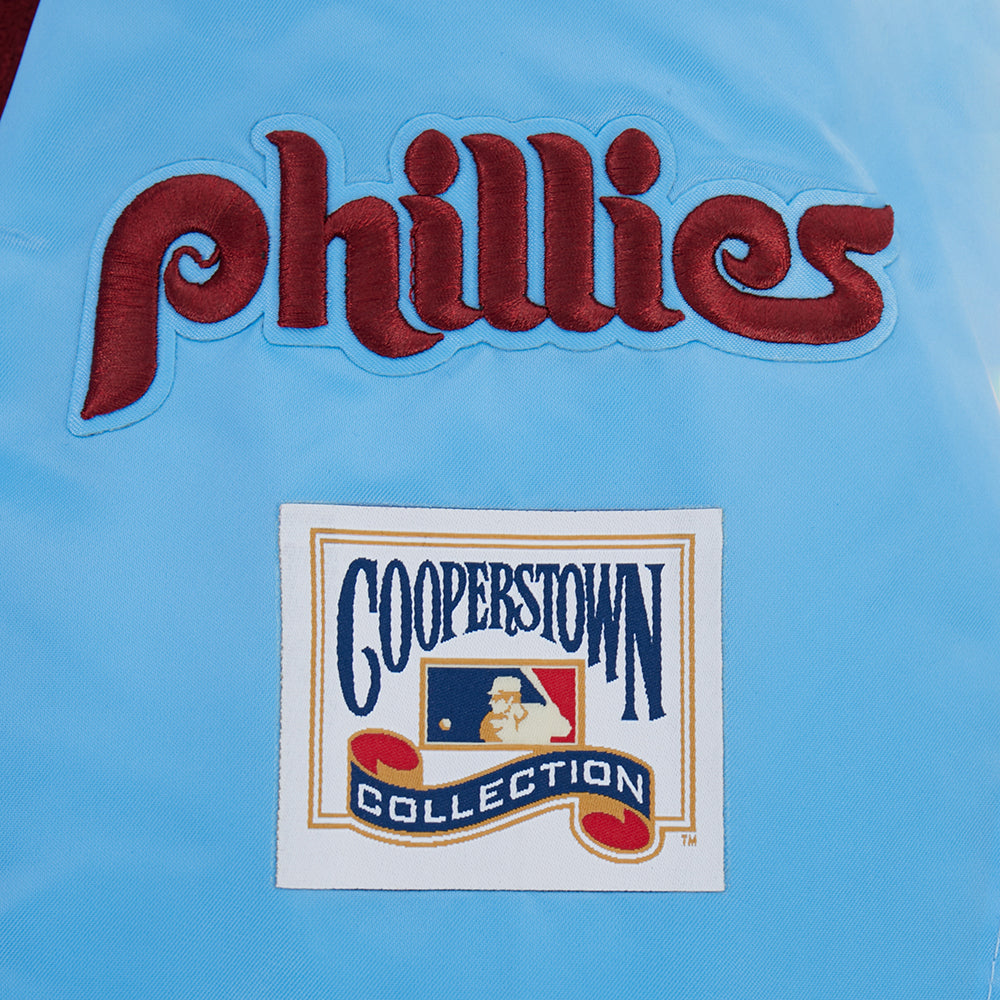 MLB PHILADELPHIA PHILLIES RETRO CLASSIC WOMEN'S RIB SATIN JACKET (UNIVERSITY BLUE)