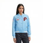 MLB PHILADELPHIA PHILLIES RETRO CLASSIC WOMEN'S RIB SATIN JACKET (UNIVERSITY BLUE)