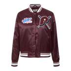 MLB PHILADELPHIA PHILLIES MASH UP BLOUSON RÉTRO EN SATIN À BORDS CÔTELÉS POUR FEMME (LIE-DE-VIN)