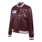 MLB PHILADELPHIA PHILLIES MASH UP BLOUSON RÉTRO EN SATIN À BORDS CÔTELÉS POUR FEMME (LIE-DE-VIN)