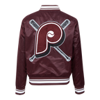 MLB PHILADELPHIA PHILLIES MASH UP BLOUSON RÉTRO EN SATIN À BORDS CÔTELÉS POUR FEMME (LIE-DE-VIN)