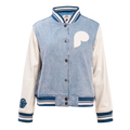 MLB PHILADELPHIA PHILLIES VARSITY BLUES BLOUSON COLLÉGIAL EN DENIM POUR FEMME (DENIM/LIN)